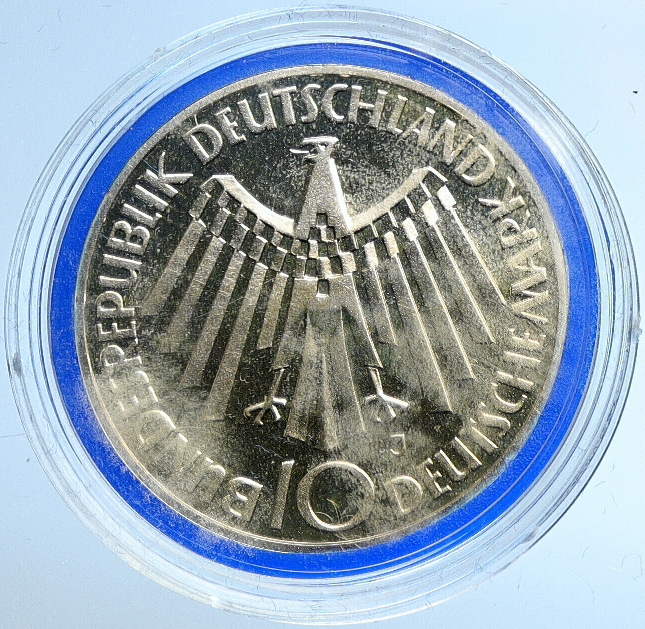 1972J Germany Munich Summer Olympic Games SPIRAL PRF Silver 10 Mark Coin i109681