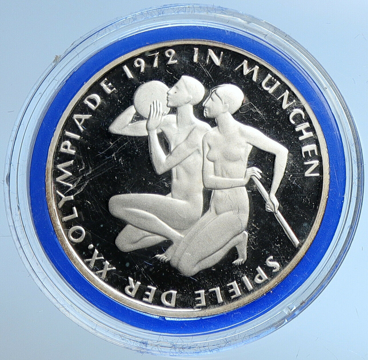 1972 D Germany Munich Summer Olympics XX ATHLETES PF Silver 10 Mark Coin i109677