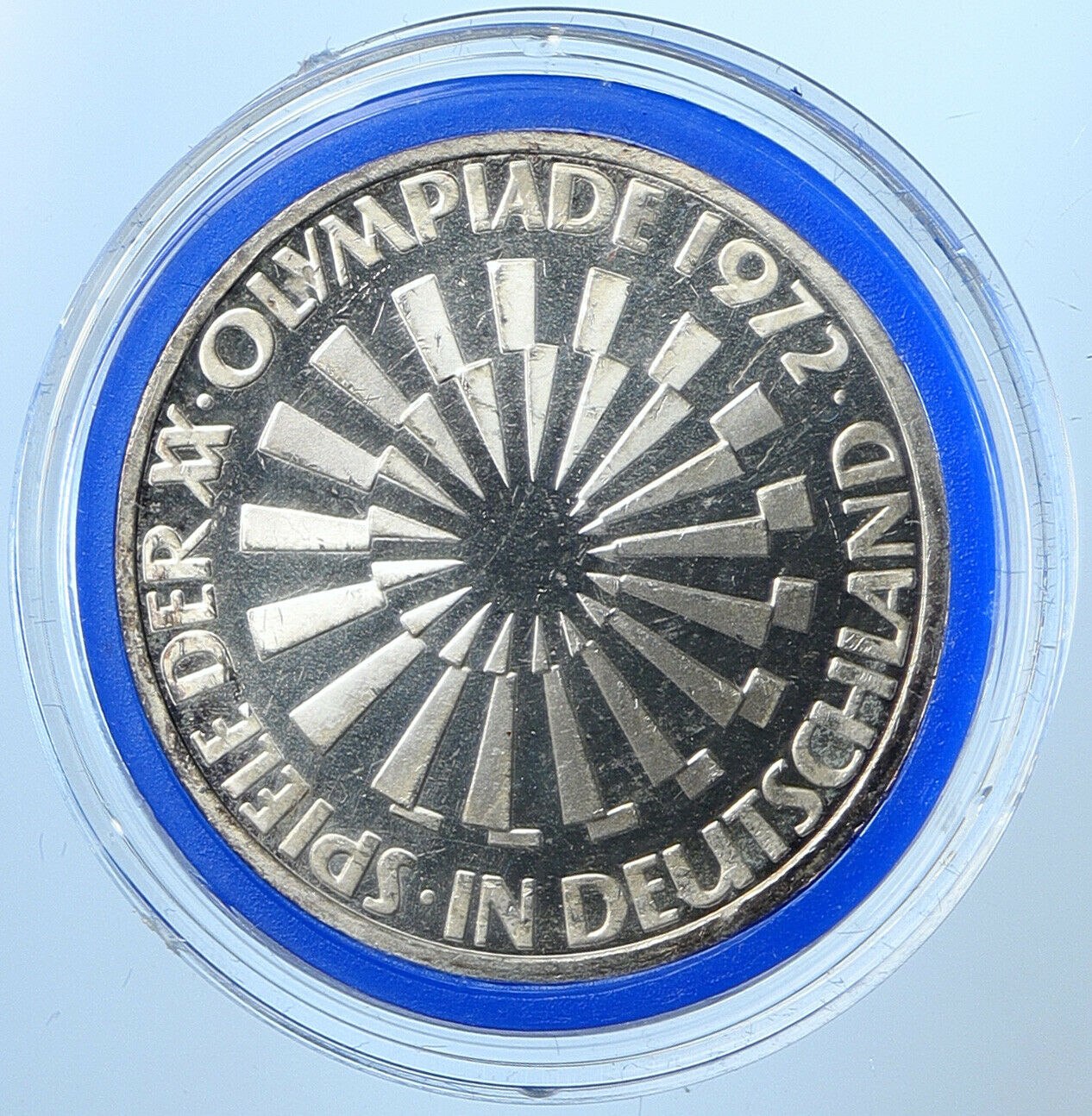 1972F Germany Munich Summer Olympic Games SPIRAL PRF Silver 10 Mark Coin i109659