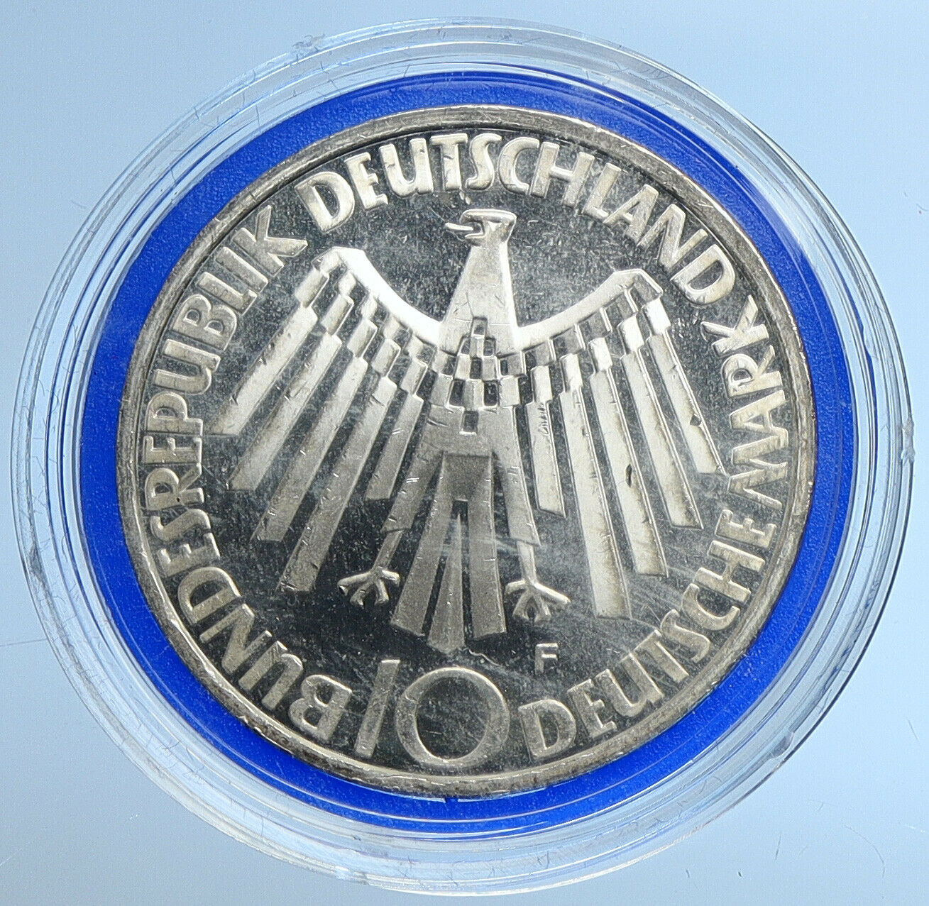 1972F Germany Munich Summer Olympic Games SPIRAL PRF Silver 10 Mark Coin i109659