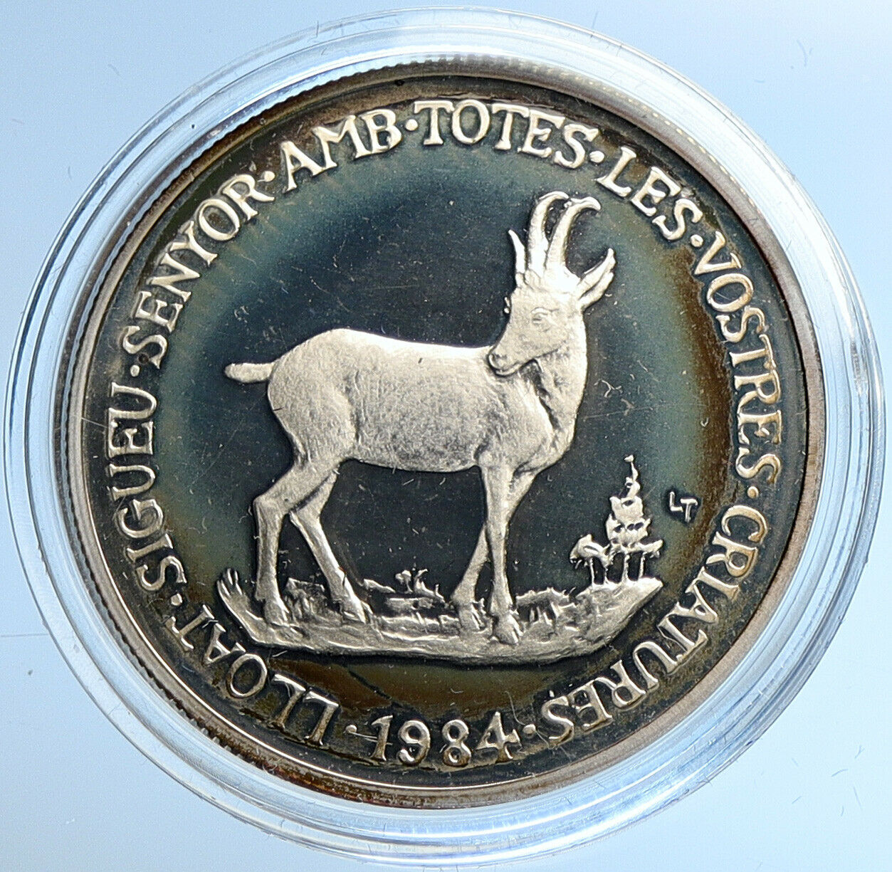 1984 ANDORRA Wildlife PYRENEAN CHAMOIS Goat Proof Silver 20 Diners Coin i109682