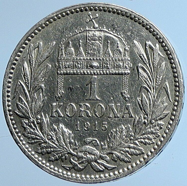 1915 HUNGARY w King Franz Joseph I Hungarian Antique Silver Korona Coin i109696