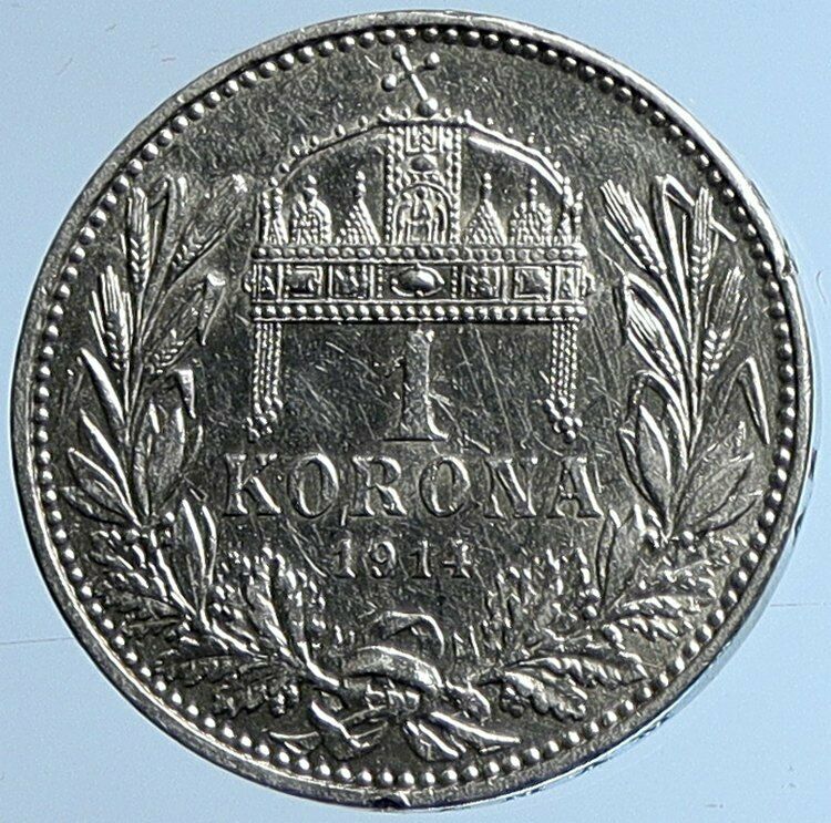 1914 HUNGARY w King Franz Joseph I Hungarian Antique Silver Korona Coin i109692