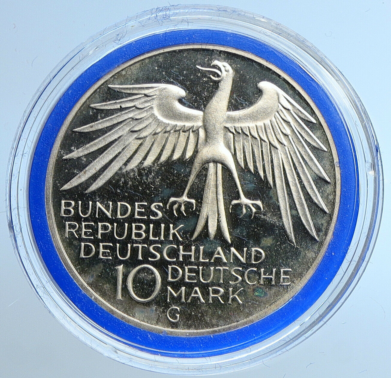 1972 G GERMANY Munich Summer Olympics Schleife Proof Silver Coin 10 Mark i109633