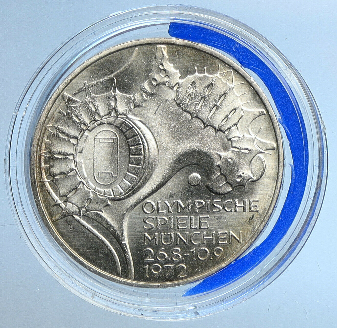 1972 G GERMANY Munich Summer Olympics Schleife BU Silver Coin 10 Mark i109644