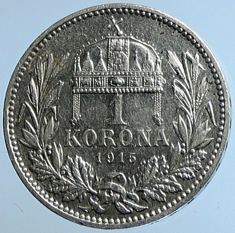 1915 HUNGARY w King Franz Joseph I Hungarian Antique Silver Korona Coin i109699