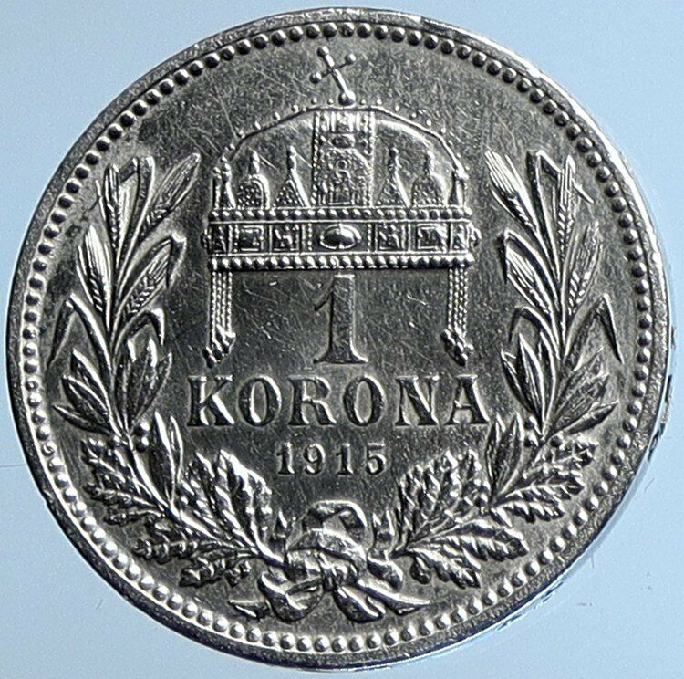 1915 HUNGARY w King Franz Joseph I Hungarian Antique Silver Korona Coin i109695