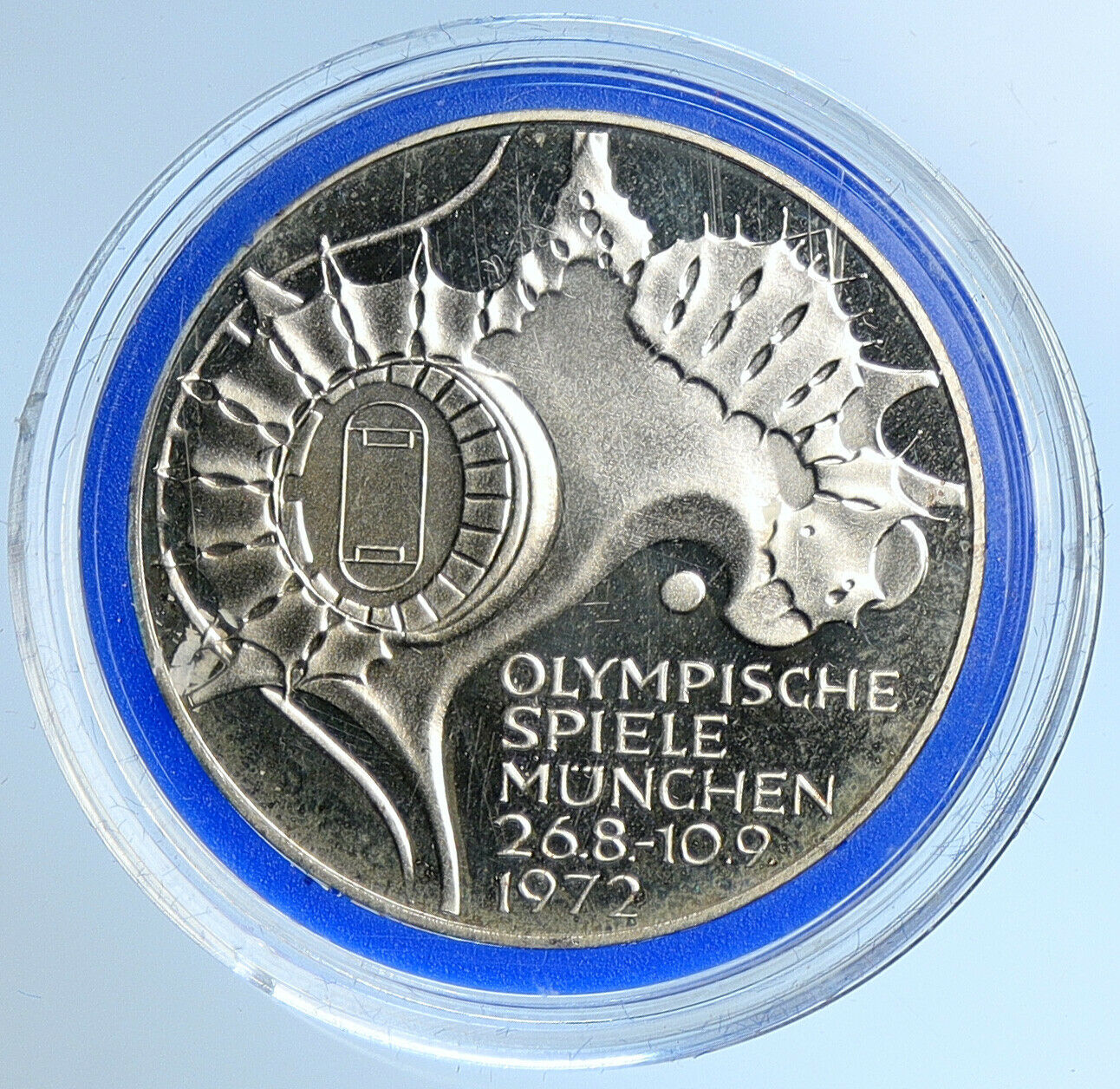 1972 J GERMANY Munich Summer Olympics Schleife Proof Silver Coin 10 Mark i109640