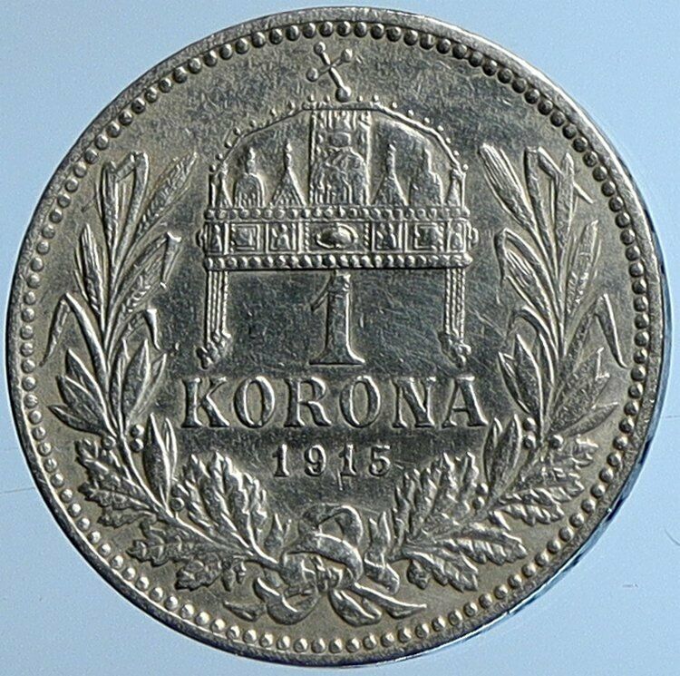 1915 HUNGARY w King Franz Joseph I Hungarian Antique Silver Korona Coin i109687