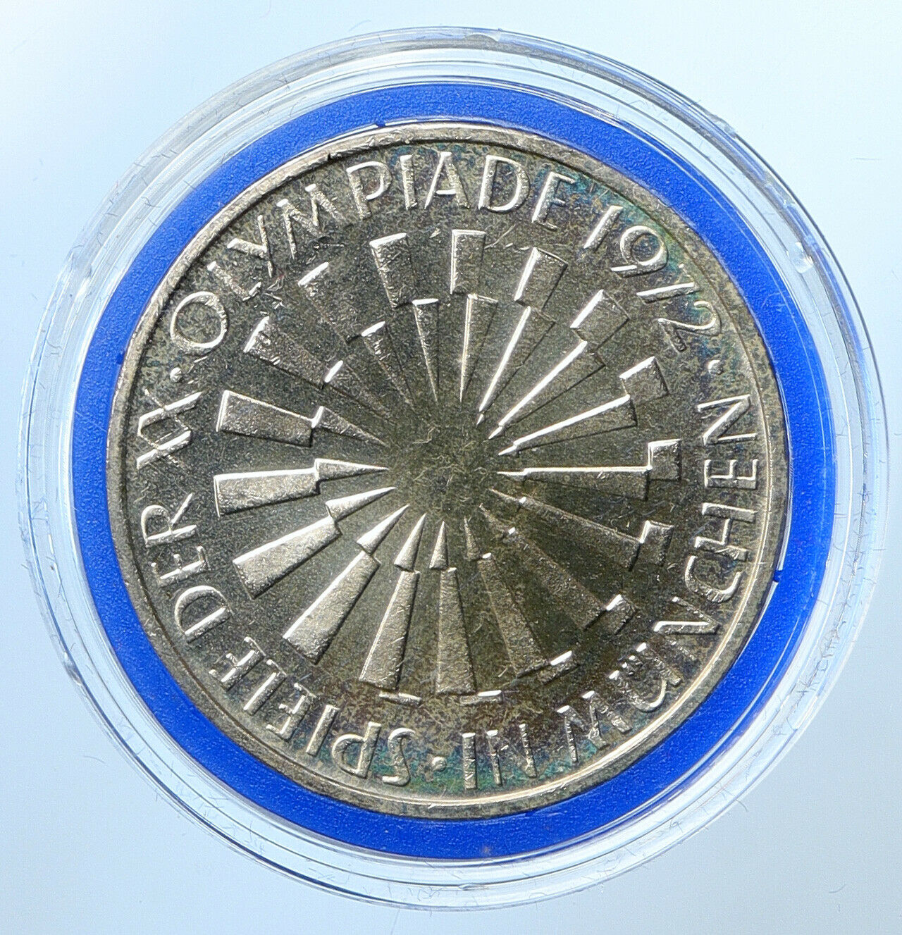 1972 F Germany Munich Summer Olympic Games SPIRAL PF Silver 10 Mark Coin i109649