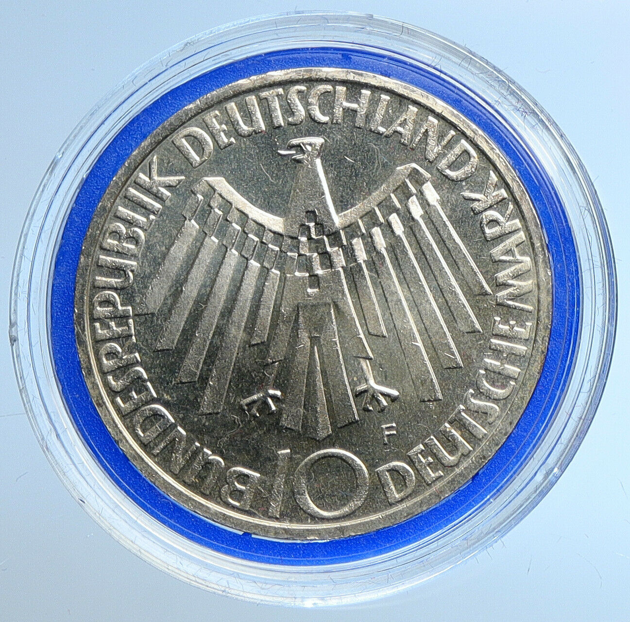 1972 F Germany Munich Summer Olympic Games SPIRAL PF Silver 10 Mark Coin i109649