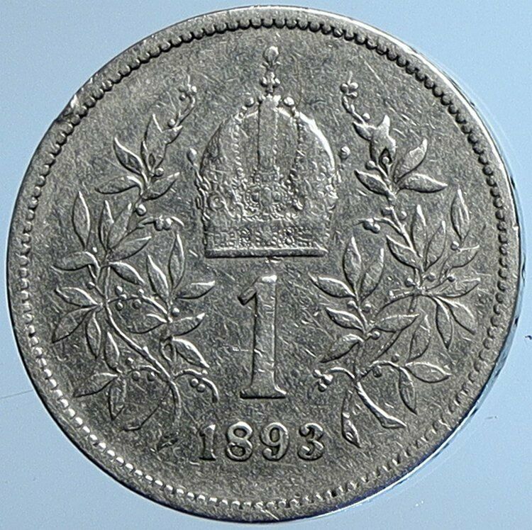 1893 AUSTRIA w KING FRANZ JOSEPH I Eagle ANTIQUE OLD Silver Corona Coin i109690