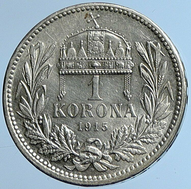 1915 HUNGARY w King Franz Joseph I Hungarian Antique Silver Korona Coin i109697