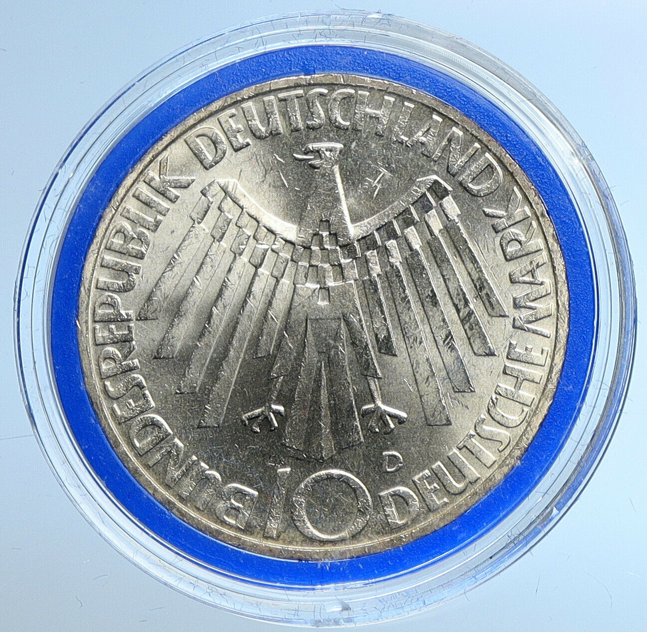 1972 D Germany Munich Summer Olympic Games SPIRAL BU Silver 10 Mark Coin i109647