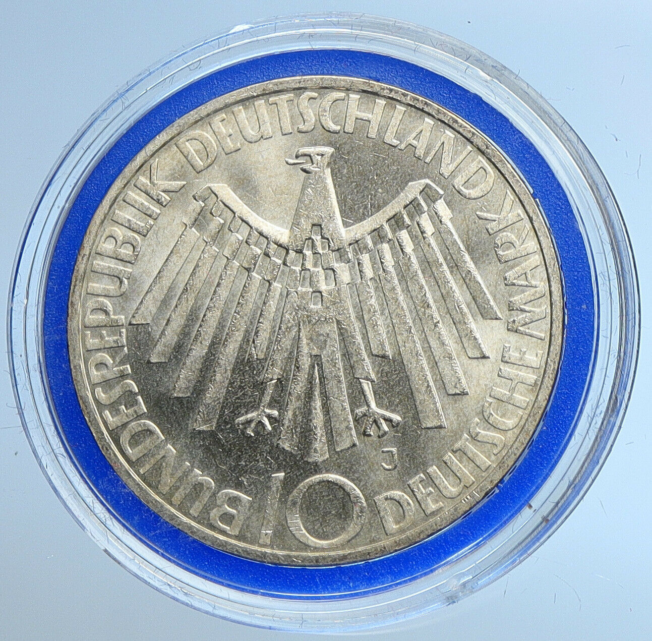 1972 J Germany Munich Summer Olympic Games SPIRAL BU Silver 10 Mark Coin i109652