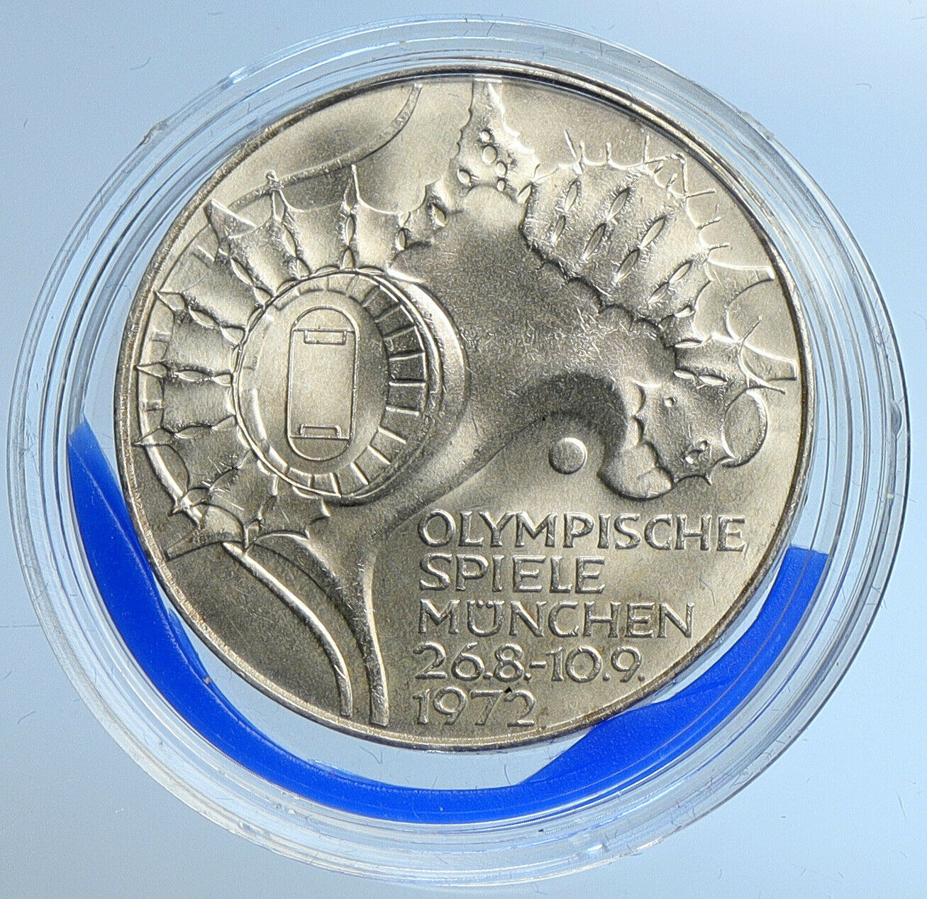 1972 D GERMANY Munich Summer Olympics Schleife BU Silver Coin 10 Mark i109650