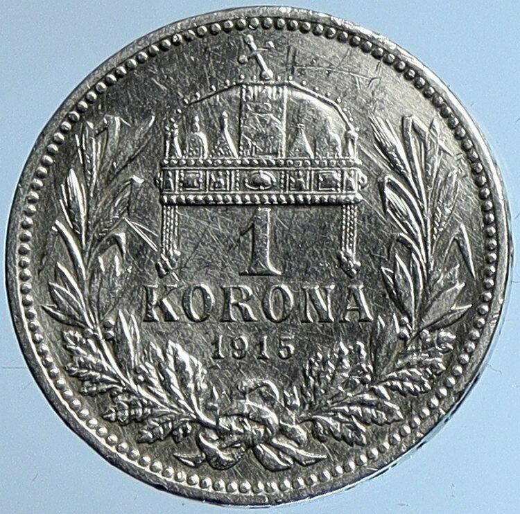 1915 HUNGARY w King Franz Joseph I Hungarian Antique Silver Korona Coin i109694