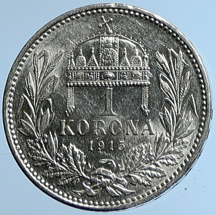 1915 HUNGARY w King Franz Joseph I Hungarian Antique Silver Korona Coin i109686