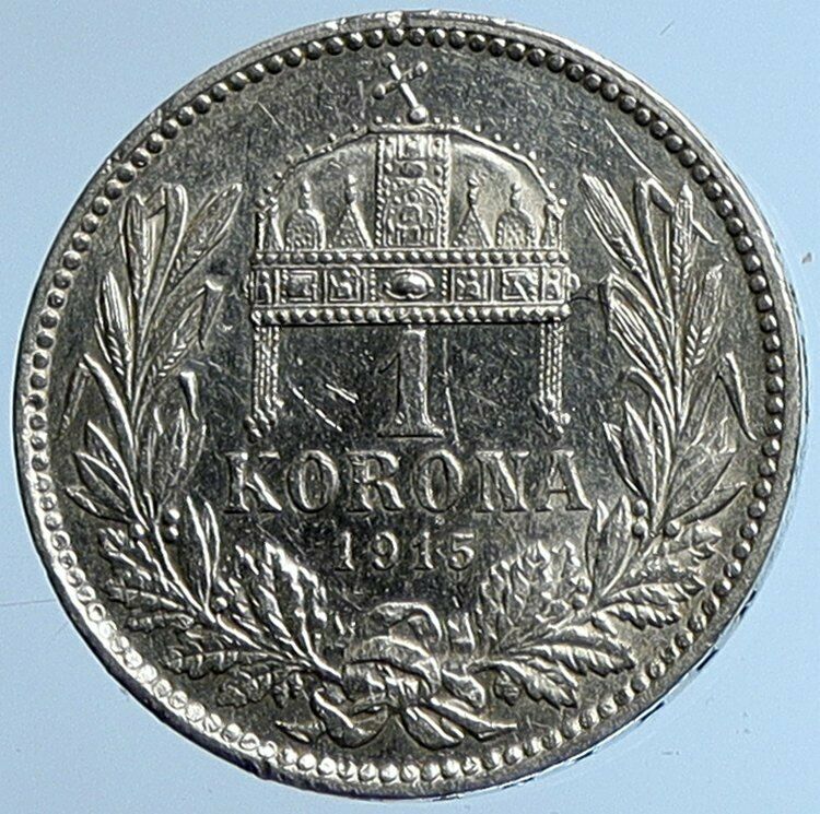 1915 HUNGARY w King Franz Joseph I Hungarian Antique Silver Korona Coin i109698