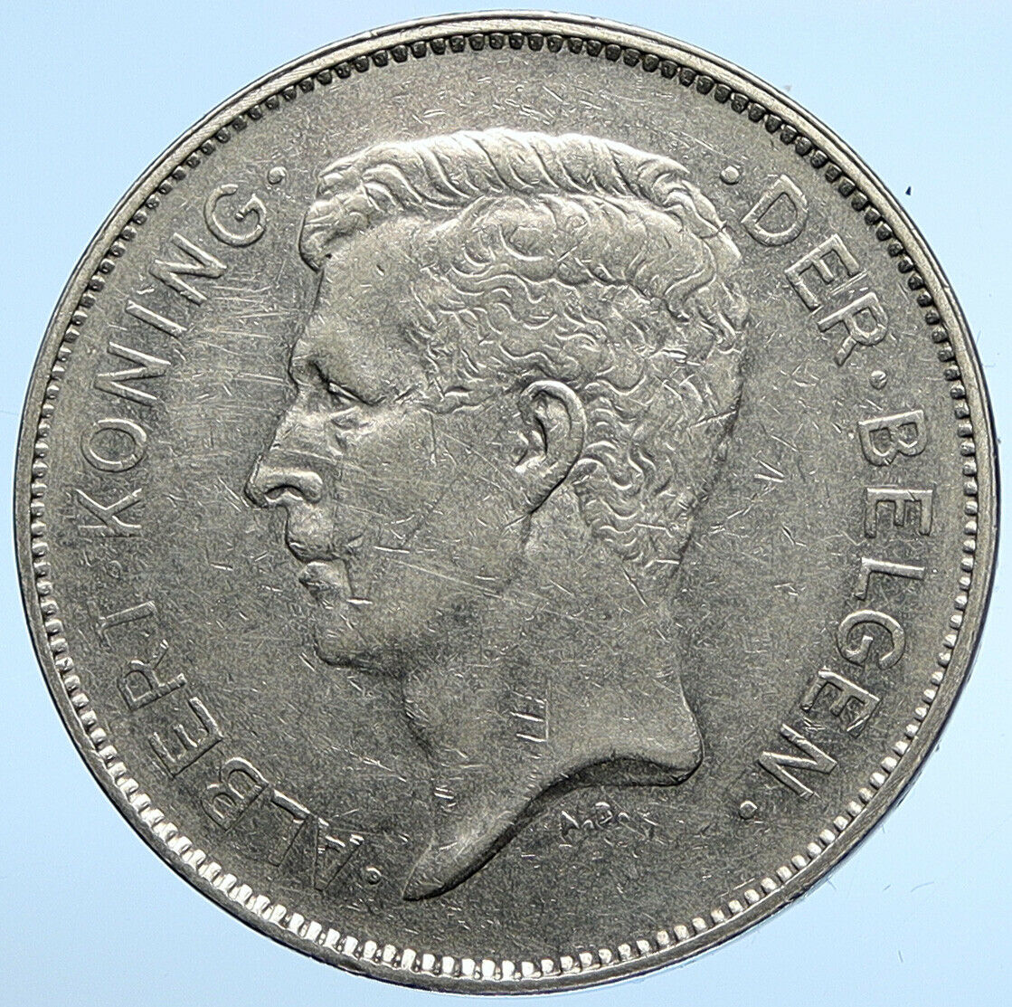 1932 BELGIUM King Albert I Crown Authentic VINTAGE Silver 20 Francs Coin i109700