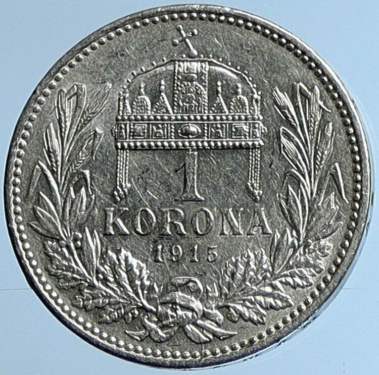 1915 HUNGARY w King Franz Joseph I Hungarian Antique Silver Korona Coin i109693