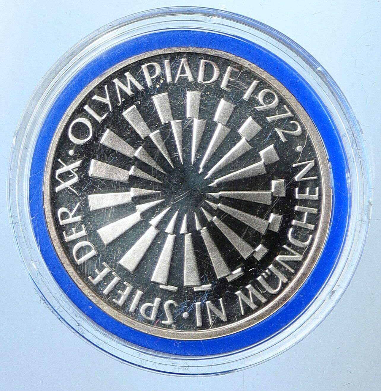 1972 F Germany Munich Summer Olympic Games SPIRAL PF Silver 10 Mark Coin i109658