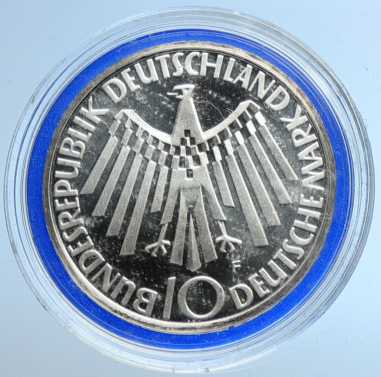 1972 F Germany Munich Summer Olympic Games SPIRAL PF Silver 10 Mark Coin i109658