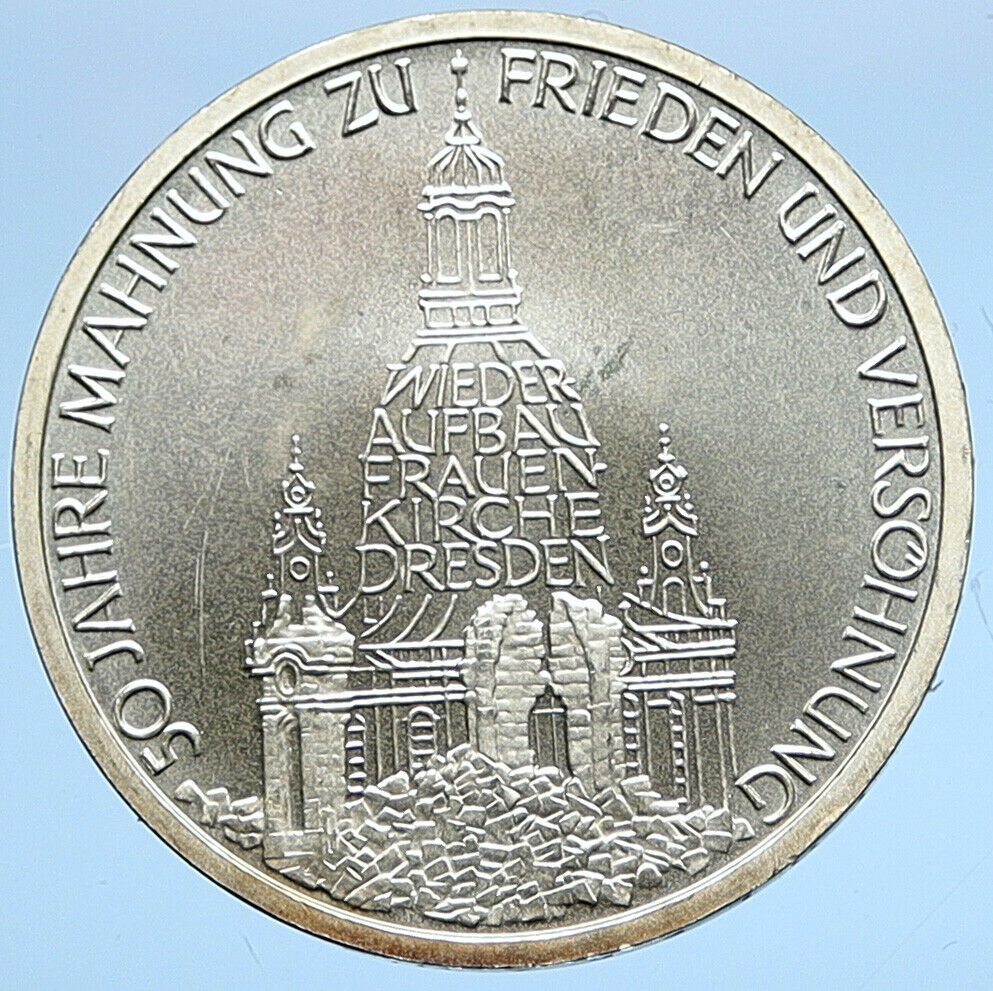 1995 J Germany Frauenkirche CATHEDRAL in DRESDEN Old Silver 10 Mark Coin i109712