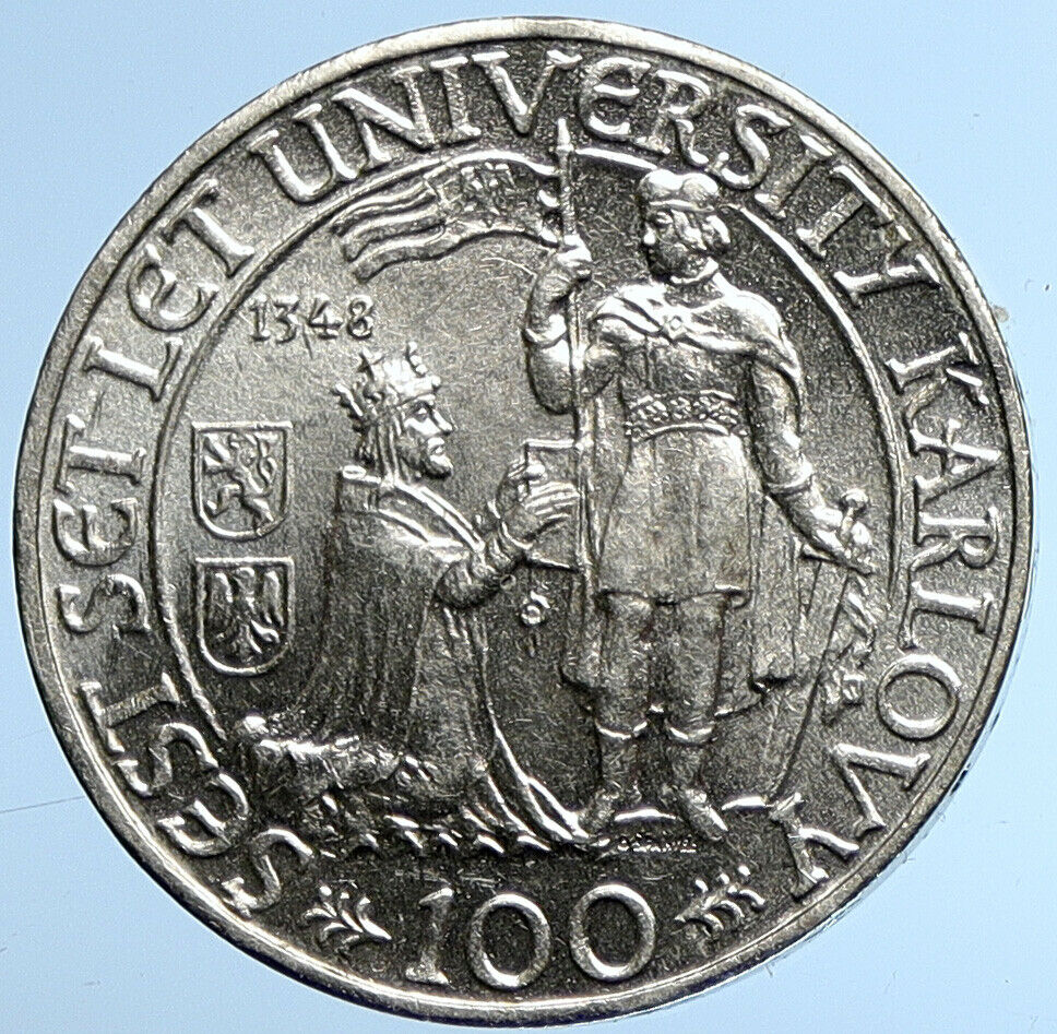 1948 CZECH REPUBLIC Czechoslovakia Charles University Silver 100 Kr Coin i109618