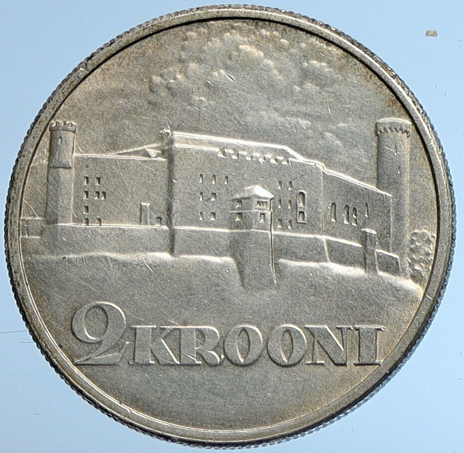 1930 ESTONIA Toompea Fortress at Tallinn VINTAGE Silver 2 Krooni Coin i109620