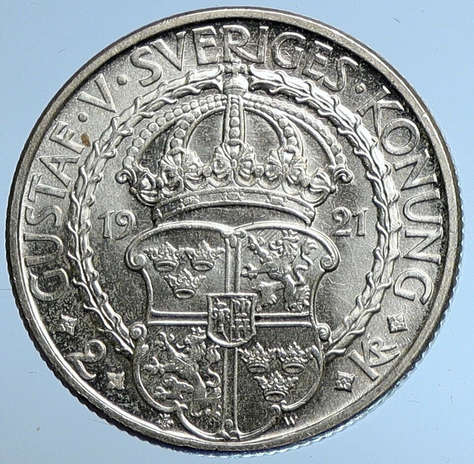 1921 Sweden GUSTAF I Liberation War Anniversary Antique Silver 2 Kr Coin i109626