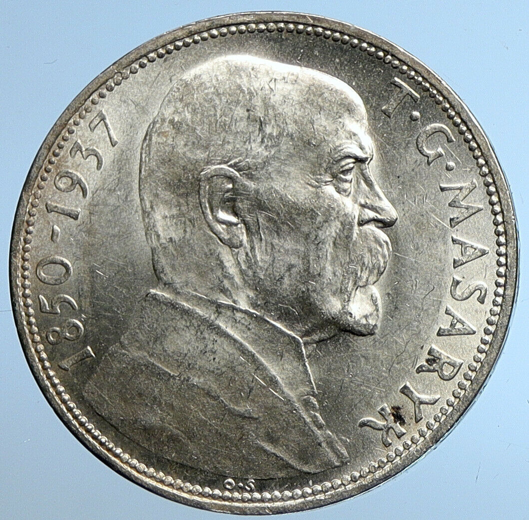 1937 CZECHOSLOVAKIA President Masaryk VINTAGE OLD Silver 20 Korun Coin i109617