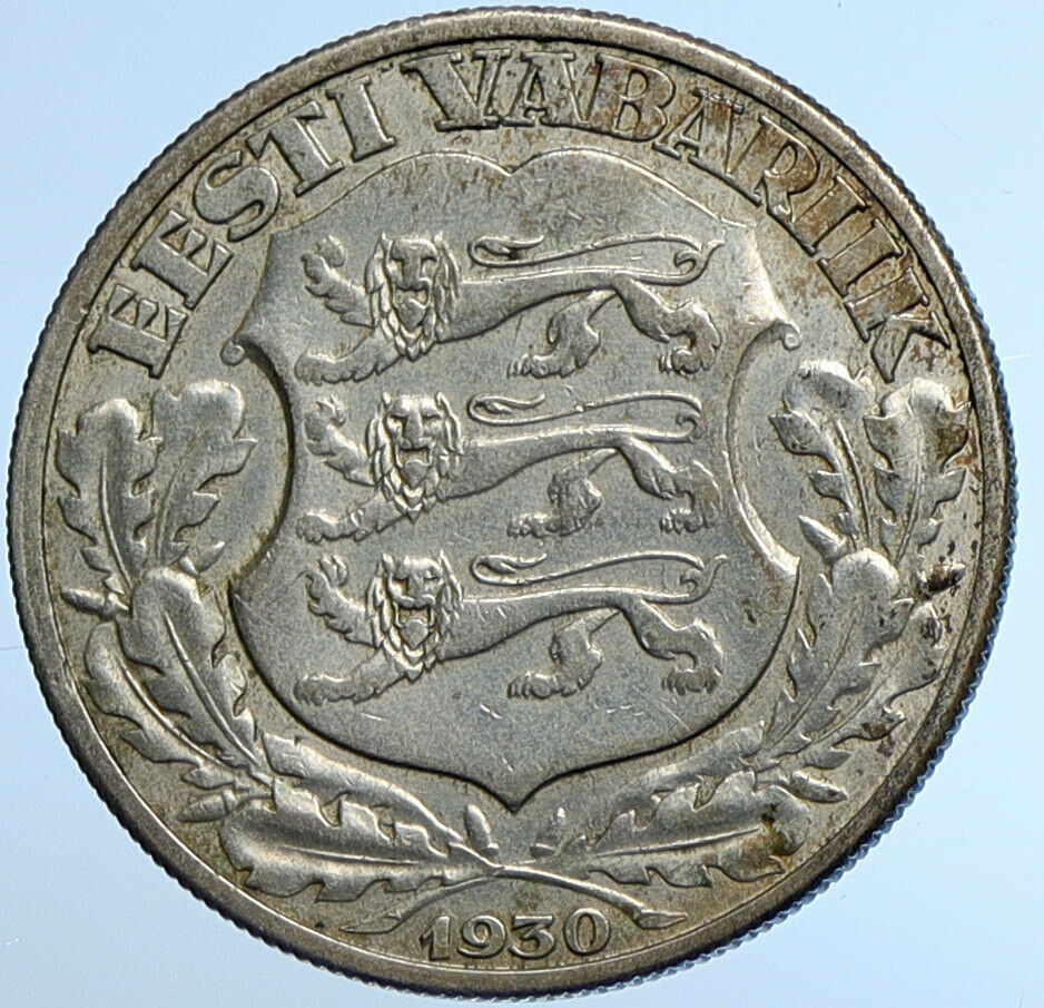 1930 ESTONIA Toompea Fortress at Tallinn VINTAGE Silver 2 Krooni Coin i109623