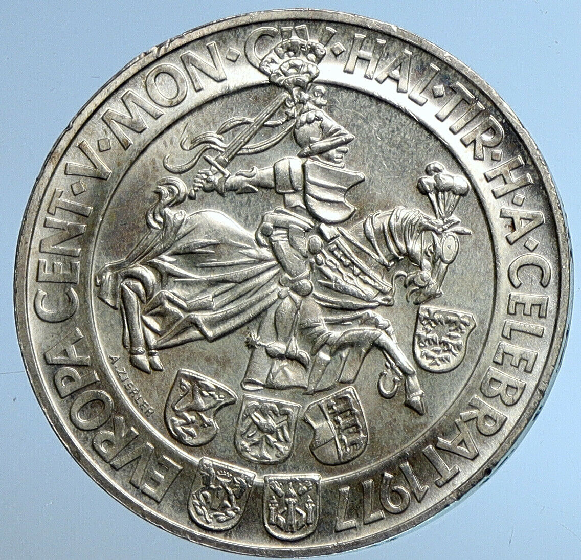 1977 AUSTRIA Horseman Hall Mint 500 Yr VINTAGE Silver 100 Schilling Coin i109624