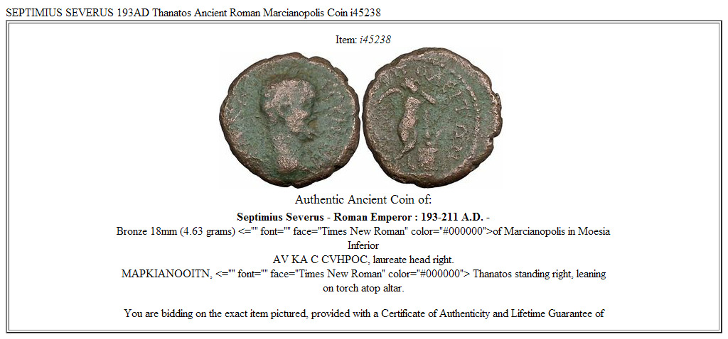 SEPTIMIUS SEVERUS 193AD Thanatos Ancient Roman Marcianopolis Coin i45238