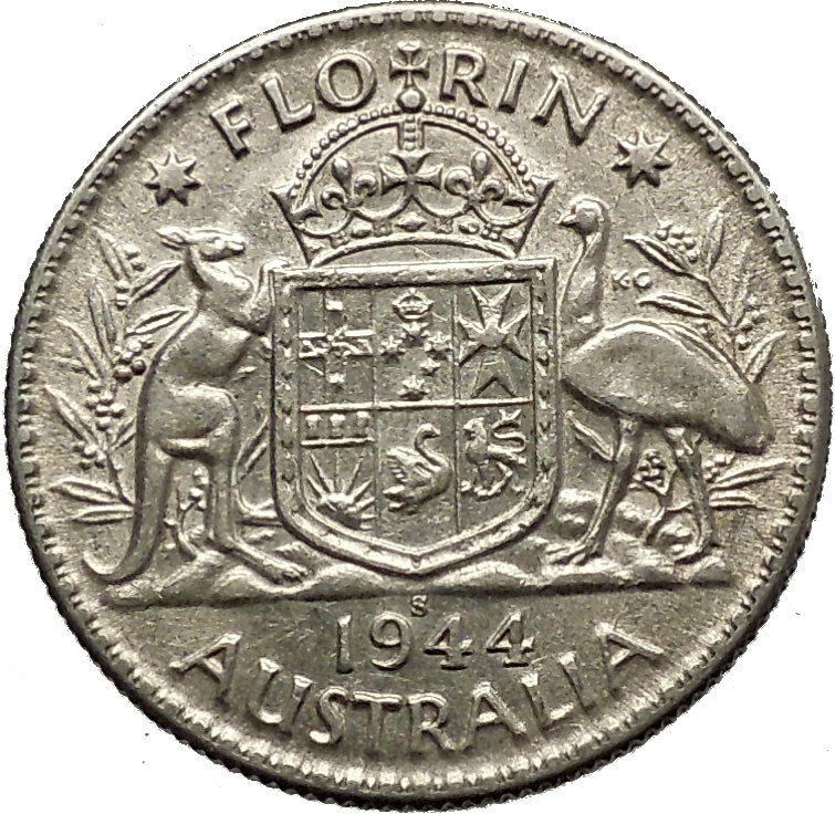 1944 AUSTRALIA under King George VI of United Kingdom Silver Florin Coin i53777