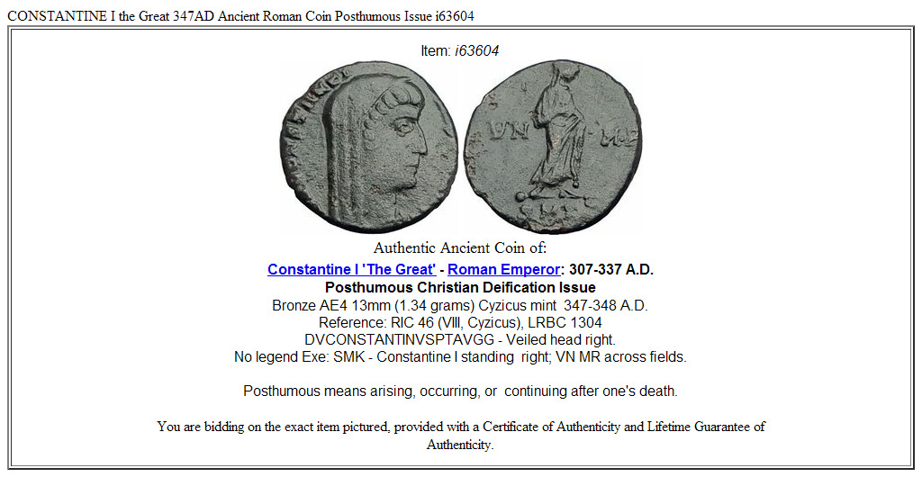 CONSTANTINE I the Great 347AD Ancient Roman Coin Posthumous Issue i63604