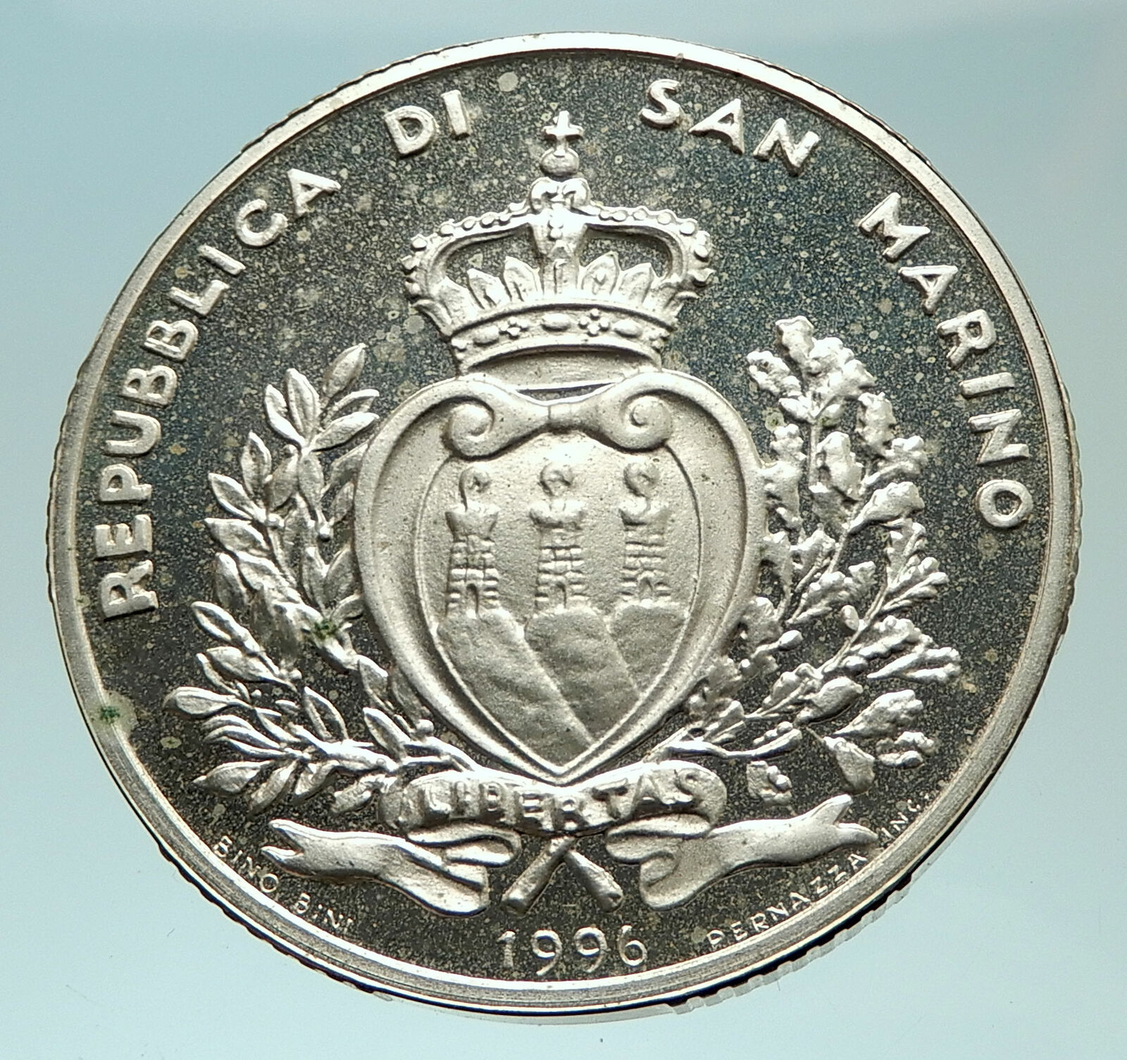 1996 SAN MARINO Italy with ENDANGERED Birds Silver Genuine 5000 Lire Coin i75926