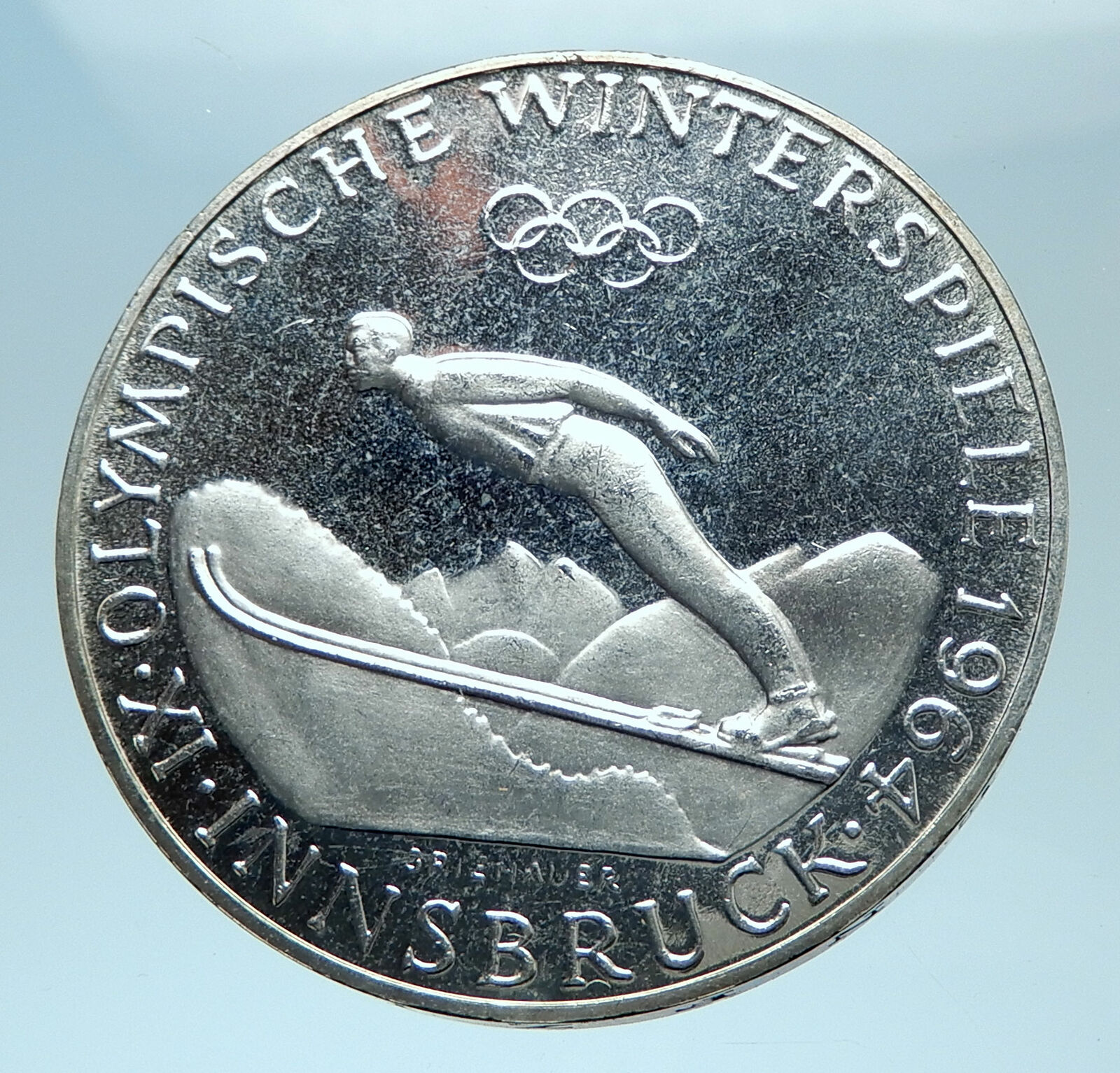 1964 AUSTRIA Innsbruck Winter Olympic Games SKIING Proof Silver 50S Coin i78027