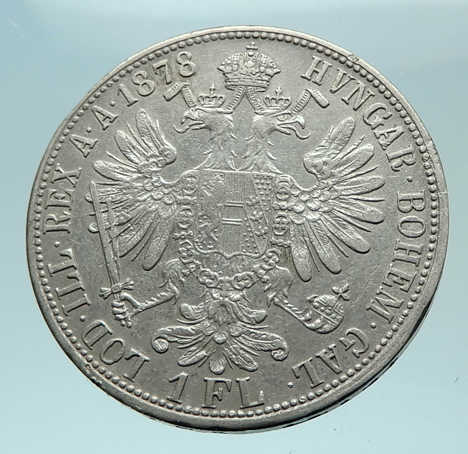 1878 AUSTRIA King FRANZ JOSEPH I Genuine Antique Silver Florin Coin i78785