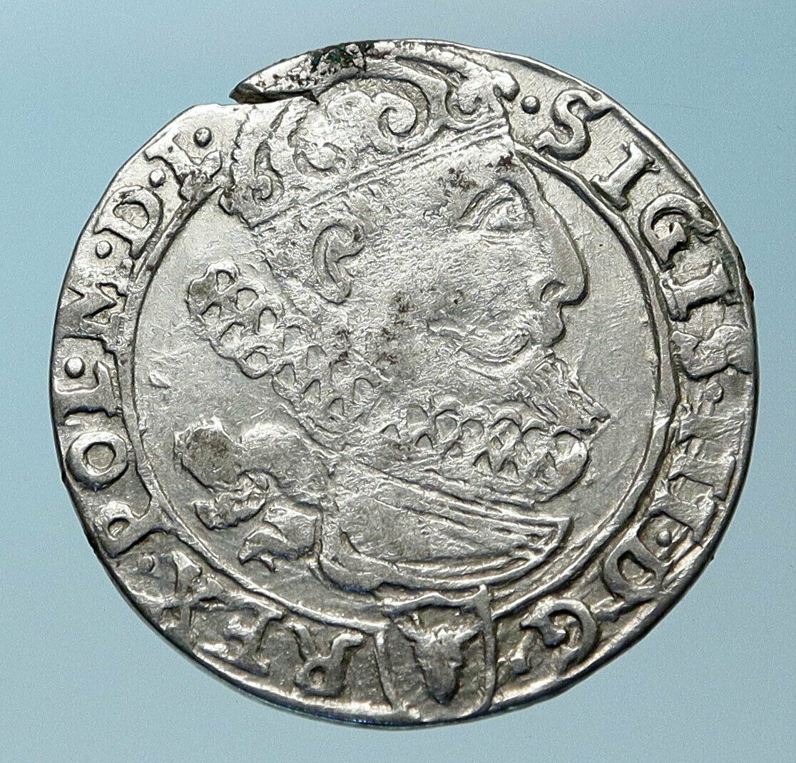 1626 POLAND King Sigismund III Genuine Antique Old Silver 6 Groszy Coin i83800