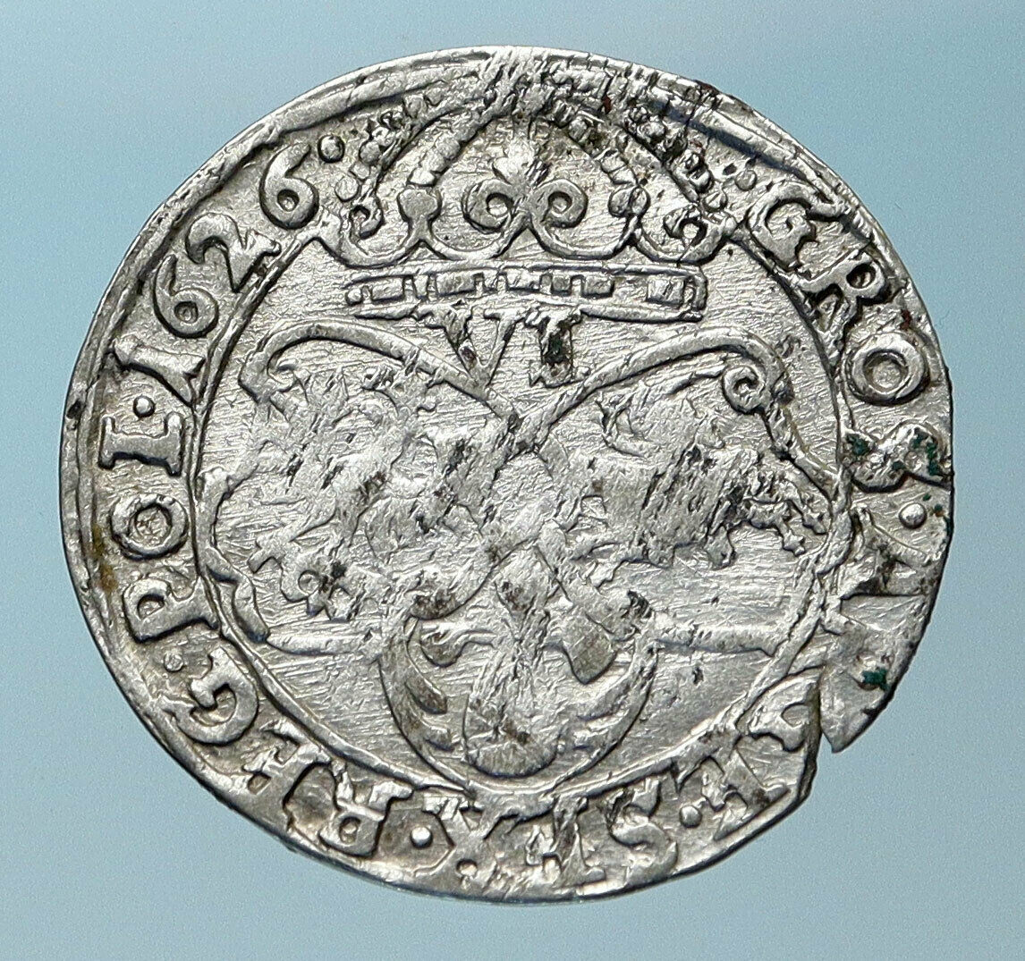 1626 POLAND King Sigismund III Genuine Antique Old Silver 6 Groszy Coin i83800