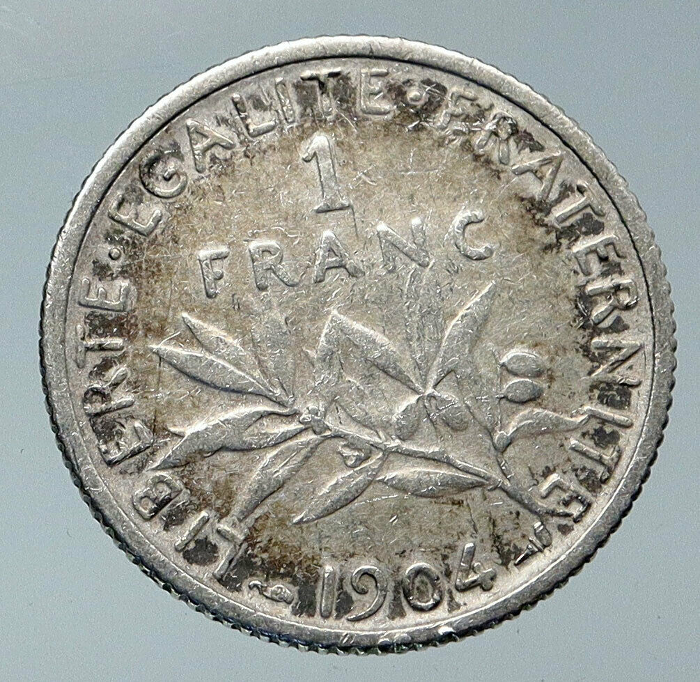 1904 FRANCE La Semeuse Sower Woman ANTIQUE OLD Silver 1 Franc French Coin i85964