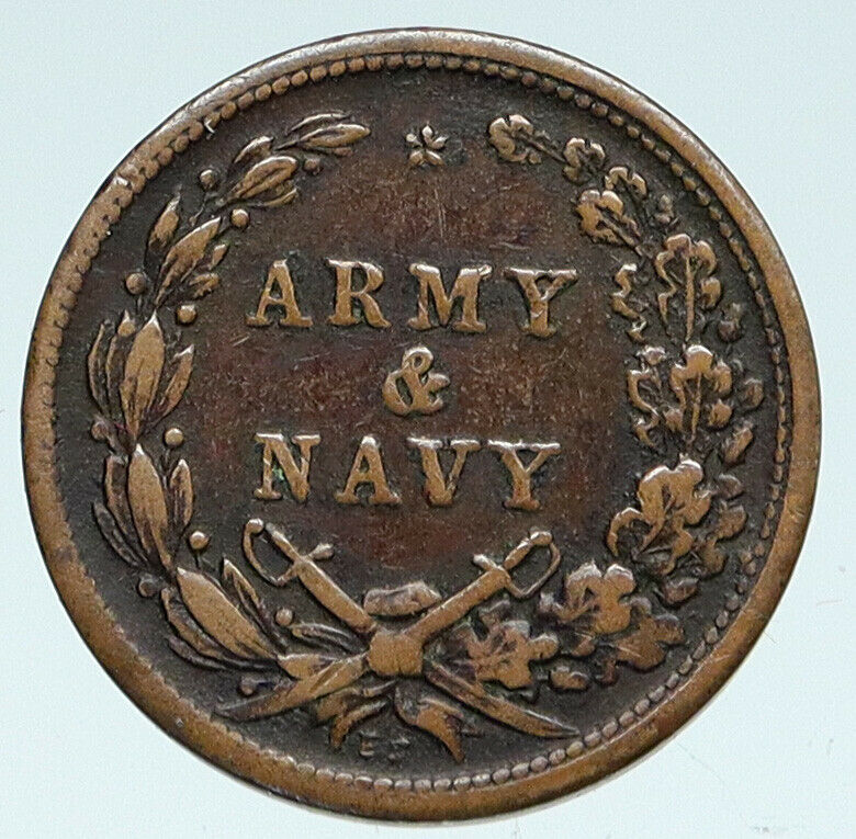 1863 United States CIVIL WAR PATRIOTIC LIBERTY Token ARMY NAVY Cent Coin i89401