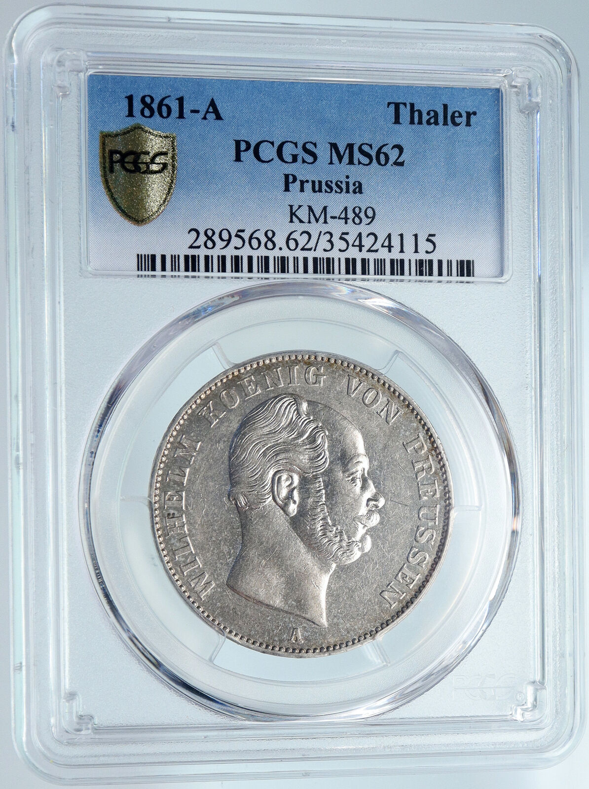 1861 A PRUSSIA KINGDOM German STATE King WILHELM I Silver Taler Coin PCGS i89594