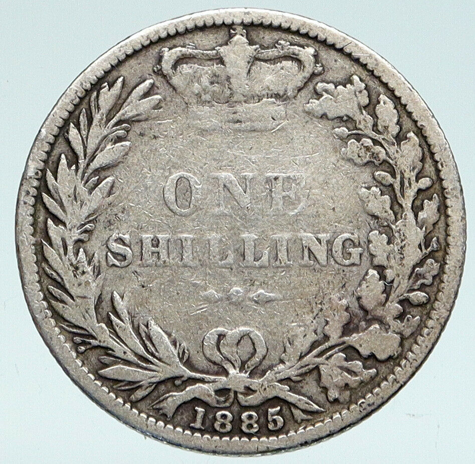 1885 UK Great Britain United Kingdom QUEEN VICTORIA Shilling Silver Coin i89382