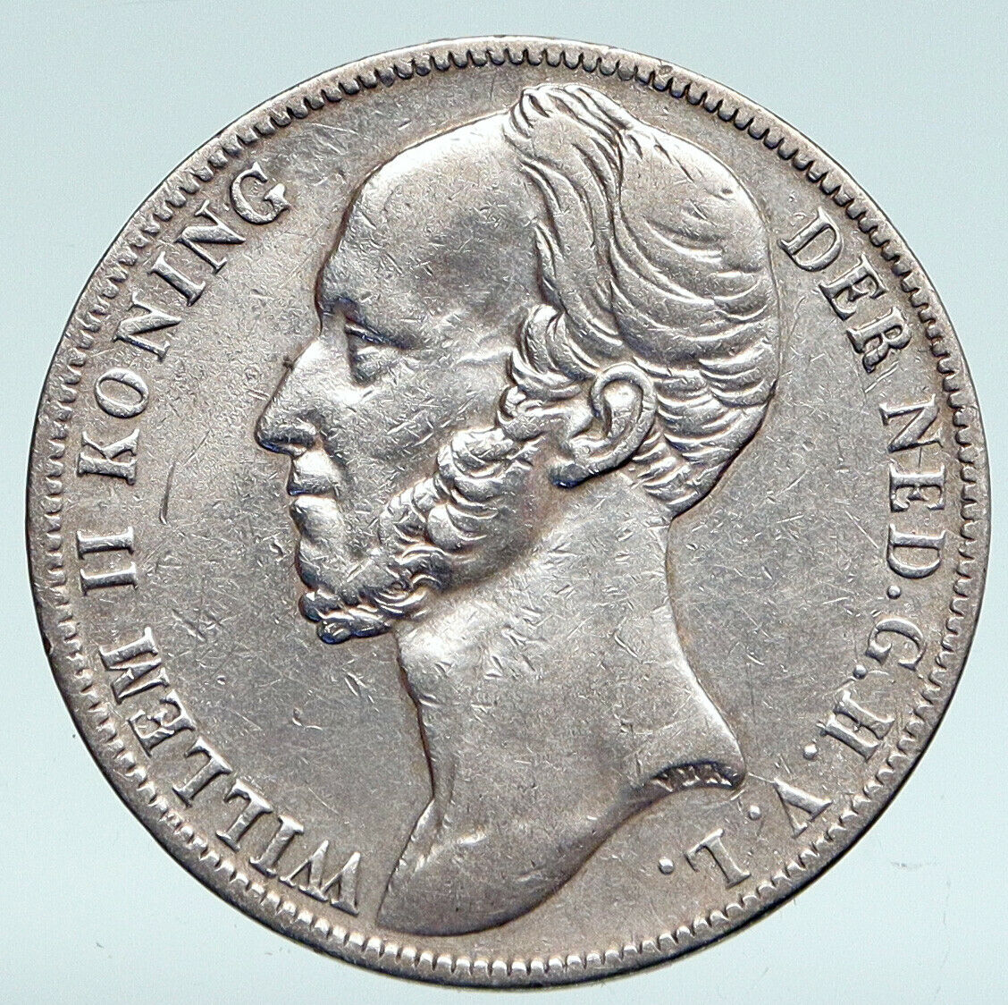 1848 Netherlands King WILLIAM II Wreath ANTIQUE OLD Silver Gulden Coin i89379