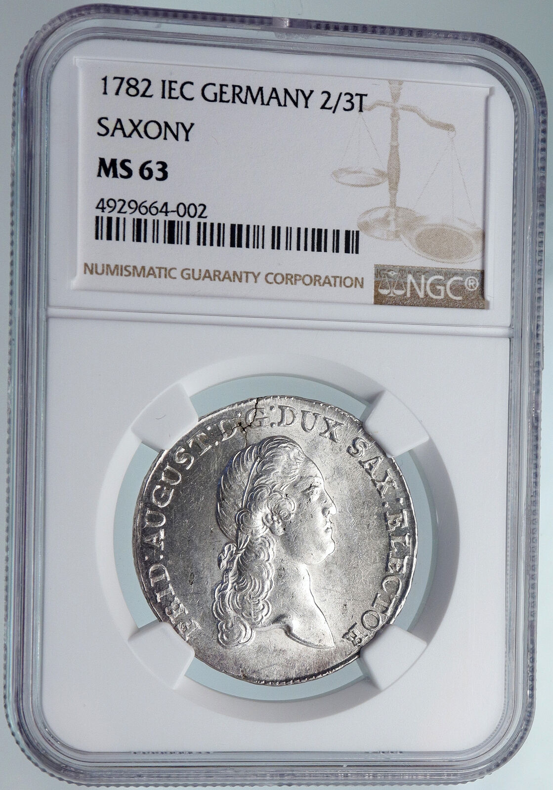 1782 GERMAN STATES - SAXONY Frederick Augustus Silver 2/3 Thaler Coin NGC i89603