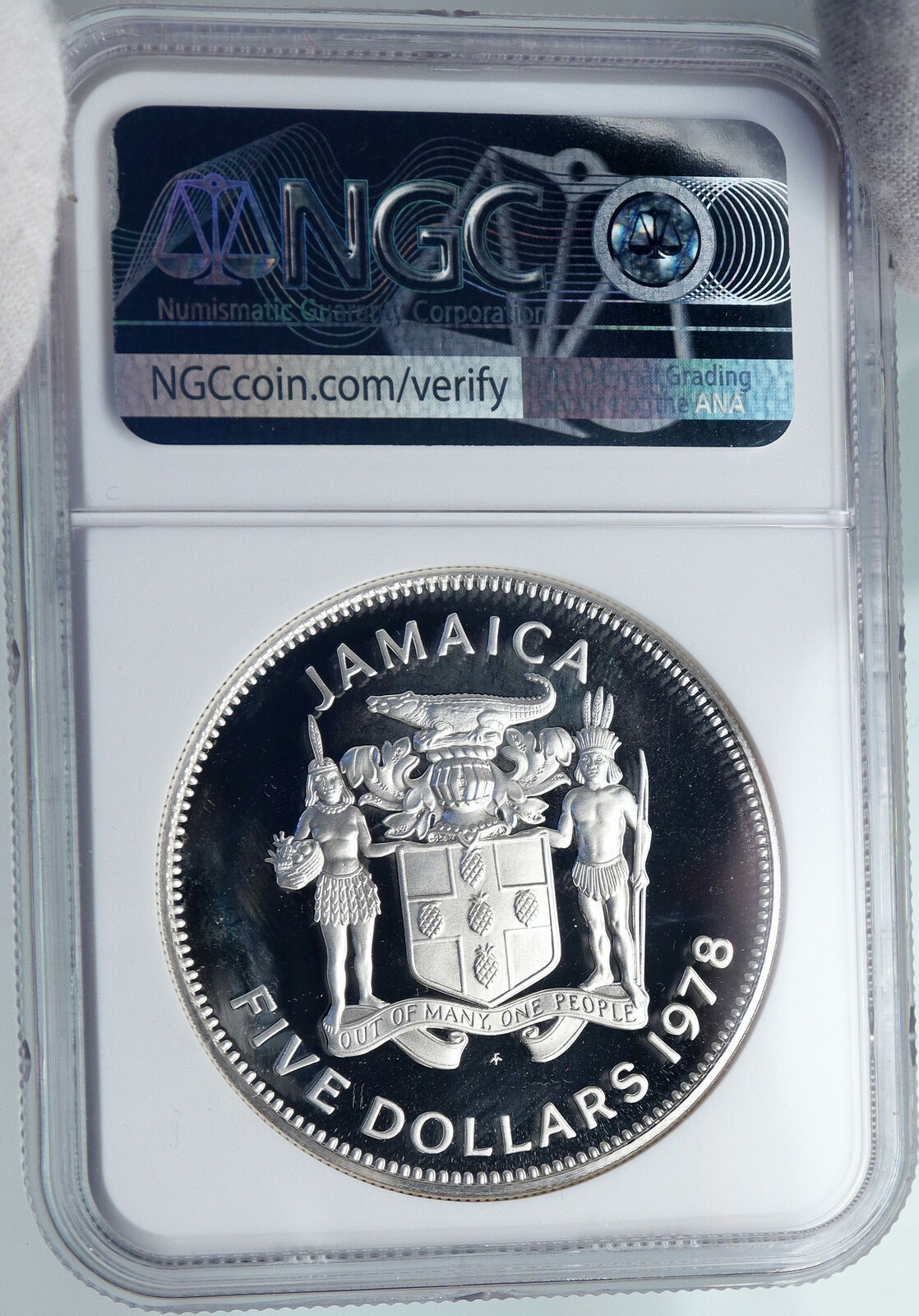 1974 JAMAICA Proof HUGE 4.5cm Premier Norman W Manley Silver $5 Coin NGC i87826