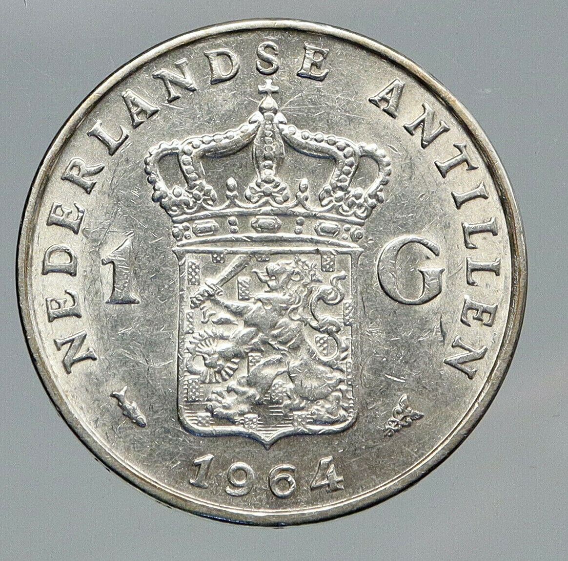 1964 NETHERLANDS ANTILLES Queen JULIANA Vintage SILVER OLD Gulden Coin i91684